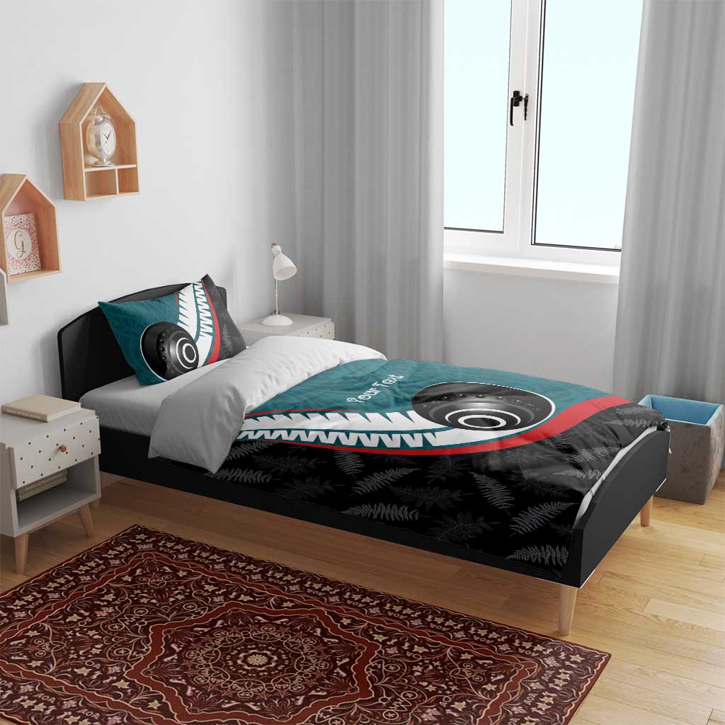Personalised Aotearoa Lawn Bowls Bedding Set Maori and Silver Fern Sporty Style Teal Color - Polynesian Pride