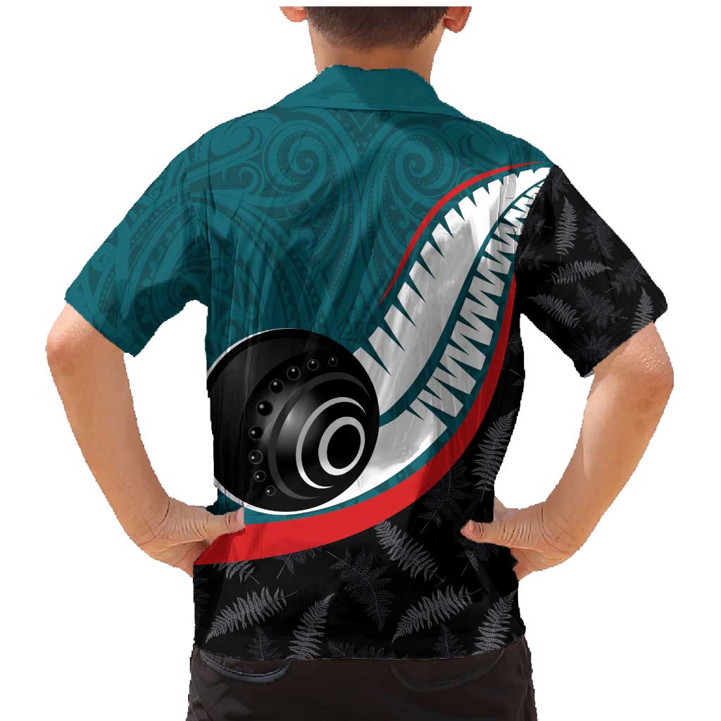 Personalised Aotearoa Lawn Bowls Family Matching Mermaid Dress and Hawaiian Shirt Maori and Silver Fern Sporty Style Teal Color LT03 - Polynesian Pride