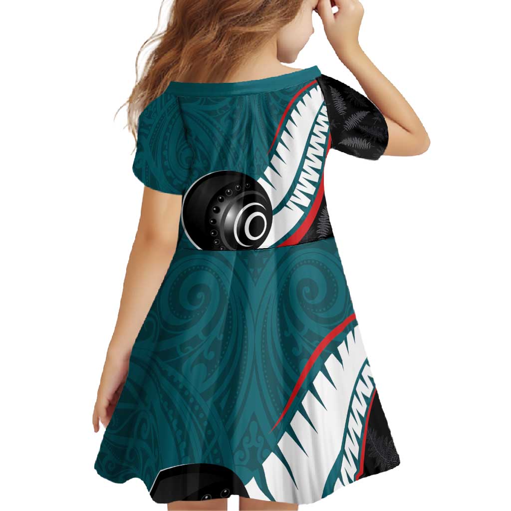 Personalised Aotearoa Lawn Bowls Family Matching Mermaid Dress and Hawaiian Shirt Maori and Silver Fern Sporty Style Teal Color LT03 - Polynesian Pride