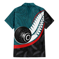 Personalised Aotearoa Lawn Bowls Family Matching Mermaid Dress and Hawaiian Shirt Maori and Silver Fern Sporty Style Teal Color LT03 - Polynesian Pride