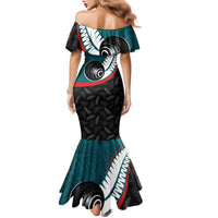 Personalised Aotearoa Lawn Bowls Family Matching Mermaid Dress and Hawaiian Shirt Maori and Silver Fern Sporty Style Teal Color LT03 - Polynesian Pride
