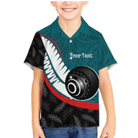 Personalised Aotearoa Lawn Bowls Family Matching Mermaid Dress and Hawaiian Shirt Maori and Silver Fern Sporty Style Teal Color LT03 Son's Shirt Teal - Polynesian Pride