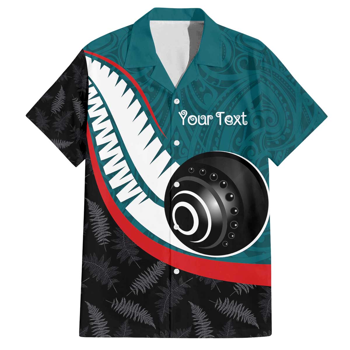 Personalised Aotearoa Lawn Bowls Family Matching Off The Shoulder Long Sleeve Dress and Hawaiian Shirt Maori and Silver Fern Sporty Style Teal Color LT03 Dad's Shirt - Short Sleeve Teal - Polynesian Pride