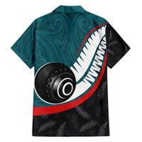 Personalised Aotearoa Lawn Bowls Family Matching Off The Shoulder Long Sleeve Dress and Hawaiian Shirt Maori and Silver Fern Sporty Style Teal Color LT03 - Polynesian Pride