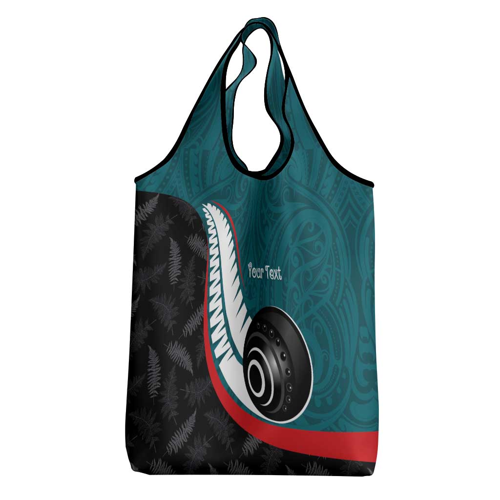 Personalised Aotearoa Lawn Bowls Grocery Bag Maori and Silver Fern Sporty Style Teal Color LT03 - Polynesian Pride
