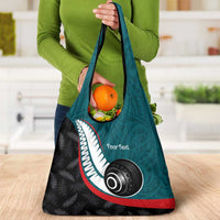 Personalised Aotearoa Lawn Bowls Grocery Bag Maori and Silver Fern Sporty Style Teal Color LT03 - Polynesian Pride