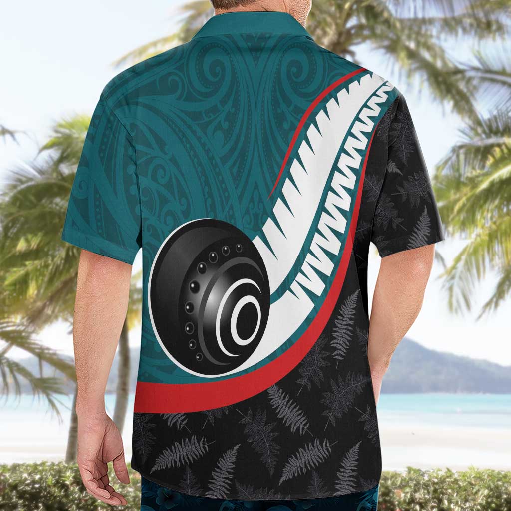 Personalised Aotearoa Lawn Bowls Hawaiian Shirt Maori and Silver Fern Sporty Style Teal Color LT03 - Polynesian Pride