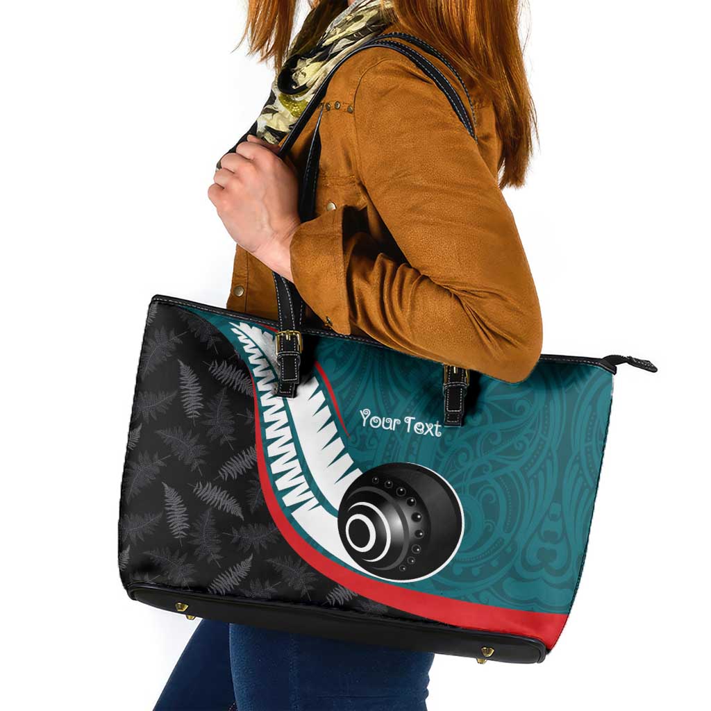Personalised Aotearoa Lawn Bowls Leather Tote Bag Maori and Silver Fern Sporty Style Teal Color LT03 Teal - Polynesian Pride