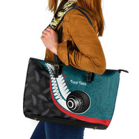 Personalised Aotearoa Lawn Bowls Leather Tote Bag Maori and Silver Fern Sporty Style Teal Color LT03 Teal - Polynesian Pride