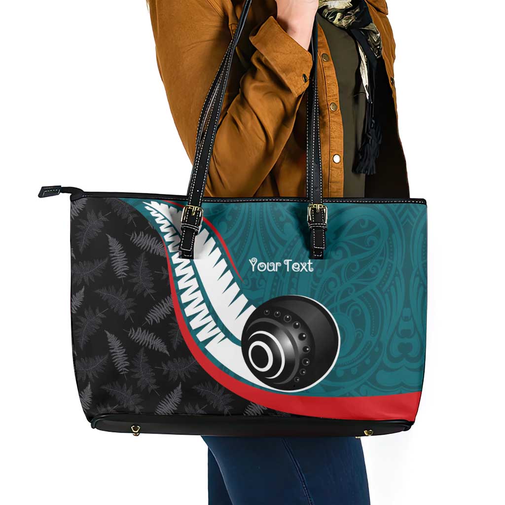 Personalised Aotearoa Lawn Bowls Leather Tote Bag Maori and Silver Fern Sporty Style Teal Color LT03 - Polynesian Pride