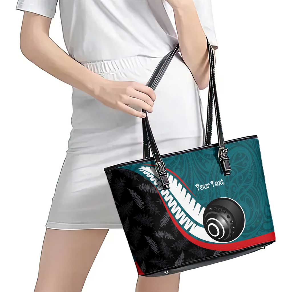 Personalised Aotearoa Lawn Bowls Leather Tote Bag Maori and Silver Fern Sporty Style Teal Color LT03 - Polynesian Pride