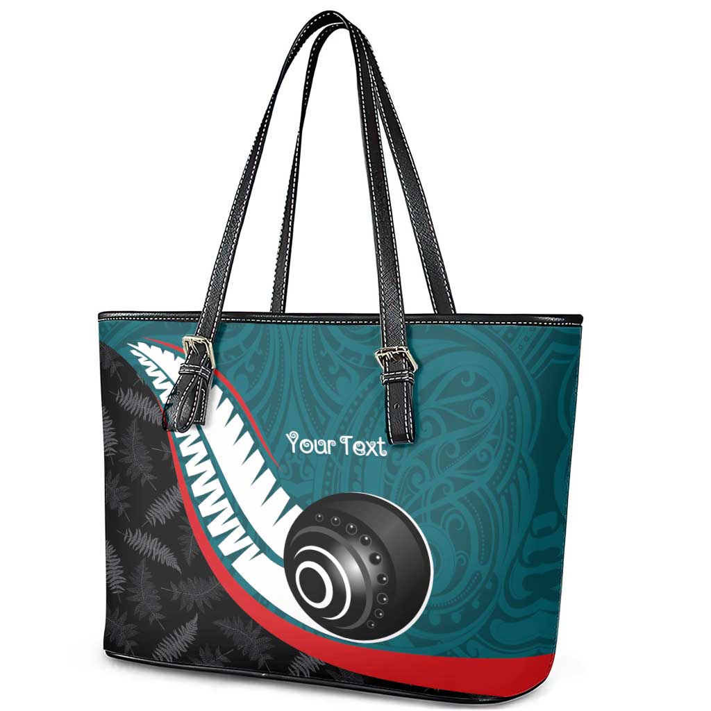 Personalised Aotearoa Lawn Bowls Leather Tote Bag Maori and Silver Fern Sporty Style Teal Color LT03 - Polynesian Pride