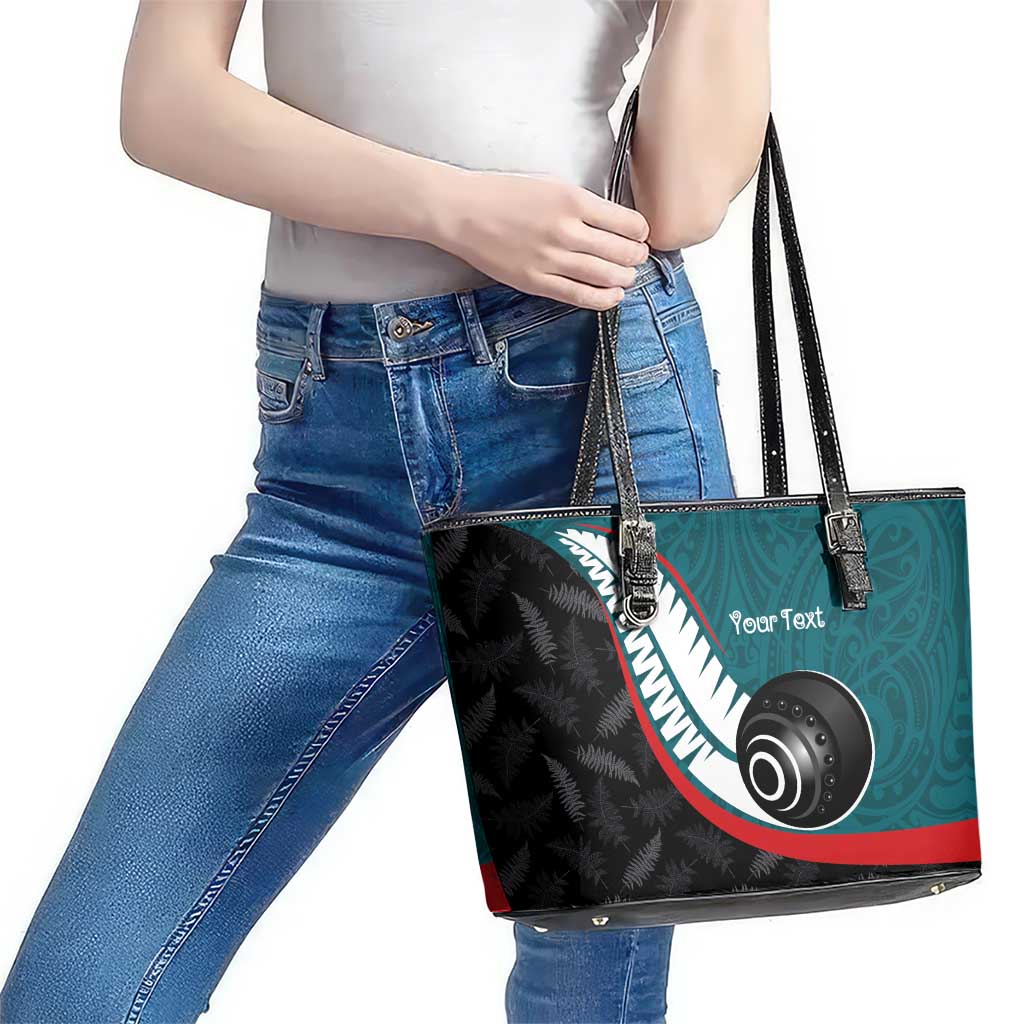 Personalised Aotearoa Lawn Bowls Leather Tote Bag Maori and Silver Fern Sporty Style Teal Color LT03 - Polynesian Pride