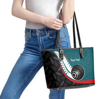 Personalised Aotearoa Lawn Bowls Leather Tote Bag Maori and Silver Fern Sporty Style Teal Color LT03 - Polynesian Pride