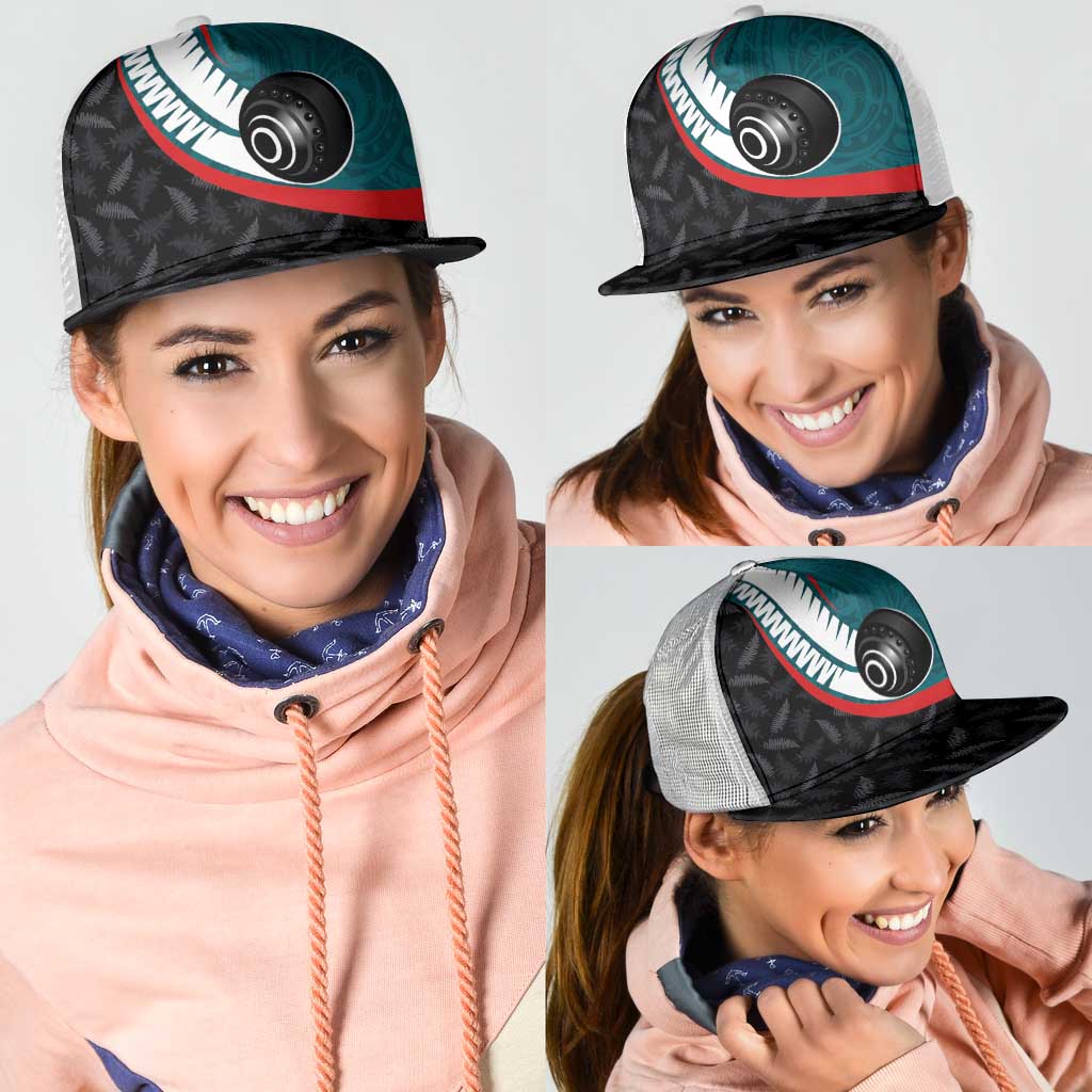 Aotearoa Lawn Bowls Mesh Trucker Cap Maori and Silver Fern Sporty Style Teal Color LT03 - Polynesian Pride