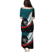 Personalised Aotearoa Lawn Bowls Puletasi Maori and Silver Fern Sporty Style Teal Color LT03 - Polynesian Pride