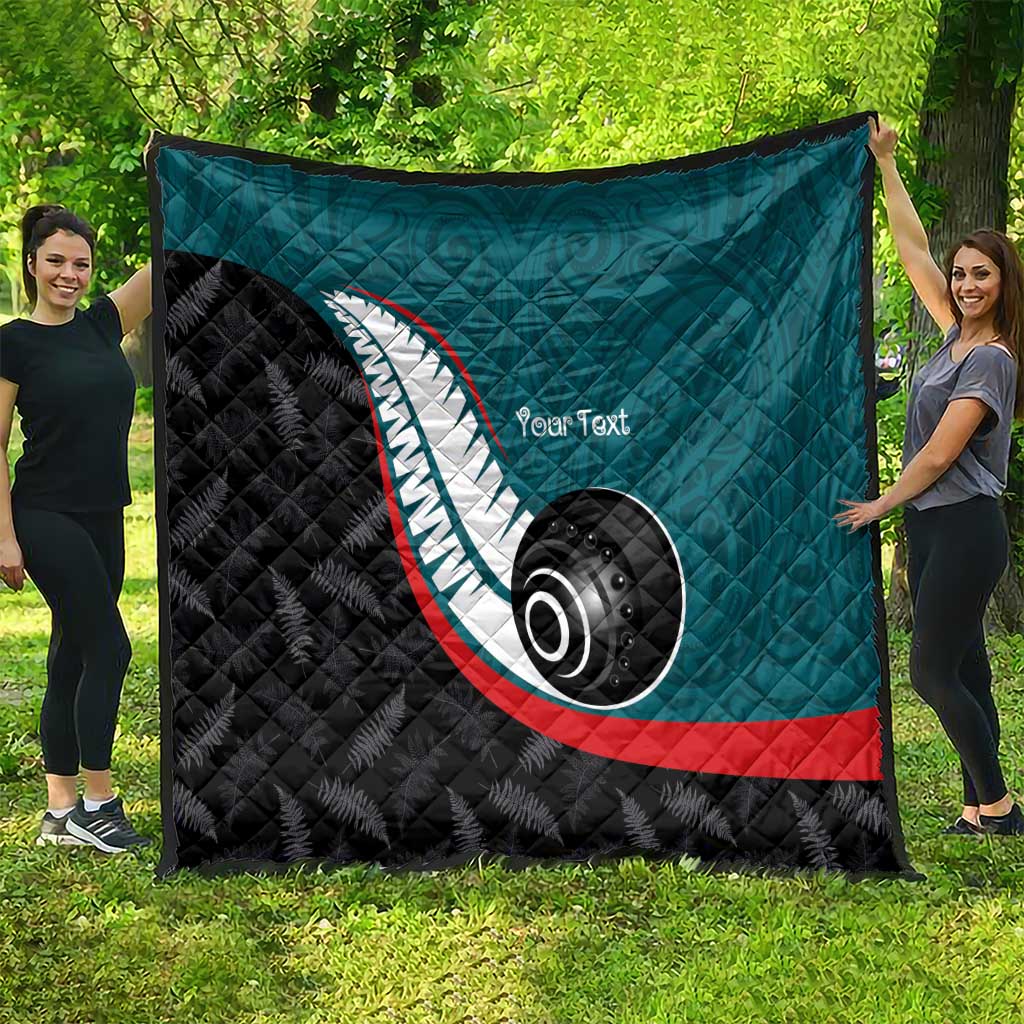 Personalised Aotearoa Lawn Bowls Quilt Maori and Silver Fern Sporty Style Teal Color LT03 - Polynesian Pride