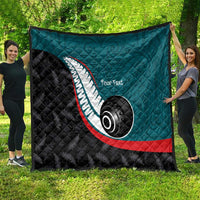 Personalised Aotearoa Lawn Bowls Quilt Maori and Silver Fern Sporty Style Teal Color LT03 - Polynesian Pride