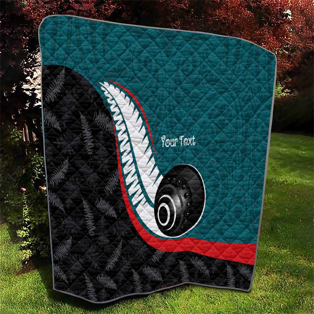 Personalised Aotearoa Lawn Bowls Quilt Maori and Silver Fern Sporty Style Teal Color LT03 - Polynesian Pride