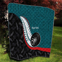 Personalised Aotearoa Lawn Bowls Quilt Maori and Silver Fern Sporty Style Teal Color LT03 - Polynesian Pride