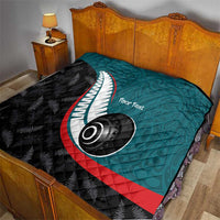 Personalised Aotearoa Lawn Bowls Quilt Maori and Silver Fern Sporty Style Teal Color LT03 - Polynesian Pride