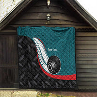Personalised Aotearoa Lawn Bowls Quilt Maori and Silver Fern Sporty Style Teal Color LT03 - Polynesian Pride