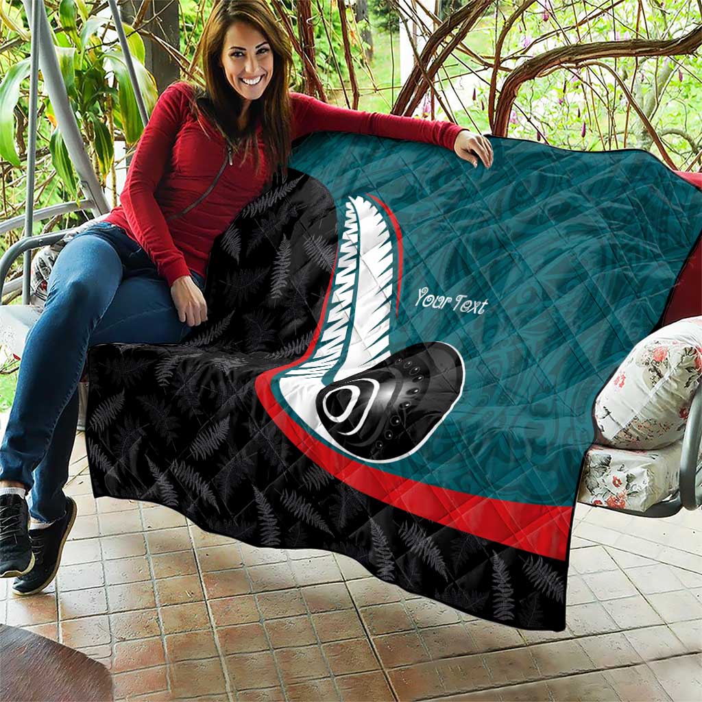 Personalised Aotearoa Lawn Bowls Quilt Maori and Silver Fern Sporty Style Teal Color LT03 - Polynesian Pride