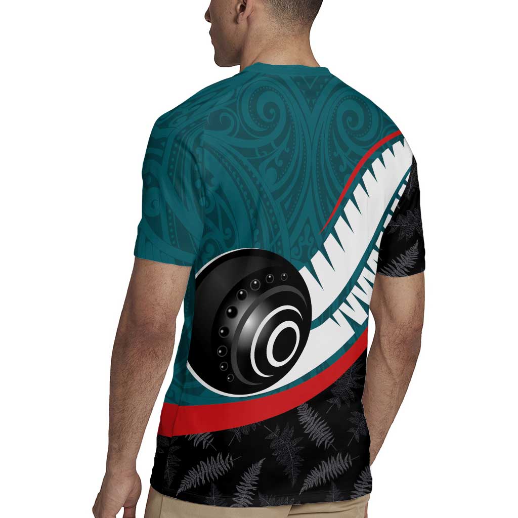 Personalised Aotearoa Lawn Bowls Rugby Jersey Maori and Silver Fern Sporty Style Teal Color LT03 - Polynesian Pride