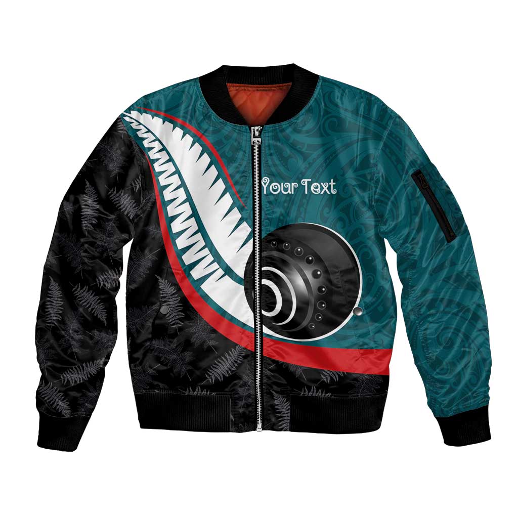 Personalised Aotearoa Lawn Bowls Sleeve Zip Bomber Jacket Maori and Silver Fern Sporty Style Teal Color LT03 Unisex Teal - Polynesian Pride