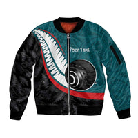 Personalised Aotearoa Lawn Bowls Sleeve Zip Bomber Jacket Maori and Silver Fern Sporty Style Teal Color LT03 Unisex Teal - Polynesian Pride