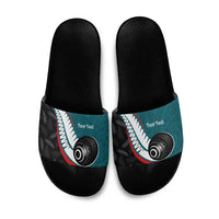 Personalised Aotearoa Lawn Bowls Slide Sandals Maori and Silver Fern Sporty Style Teal Color LT03 Teal - Polynesian Pride