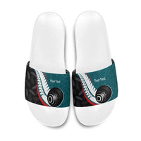 Personalised Aotearoa Lawn Bowls Slide Sandals Maori and Silver Fern Sporty Style Teal Color LT03 Teal - Polynesian Pride