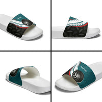 Personalised Aotearoa Lawn Bowls Slide Sandals Maori and Silver Fern Sporty Style Teal Color LT03 - Polynesian Pride