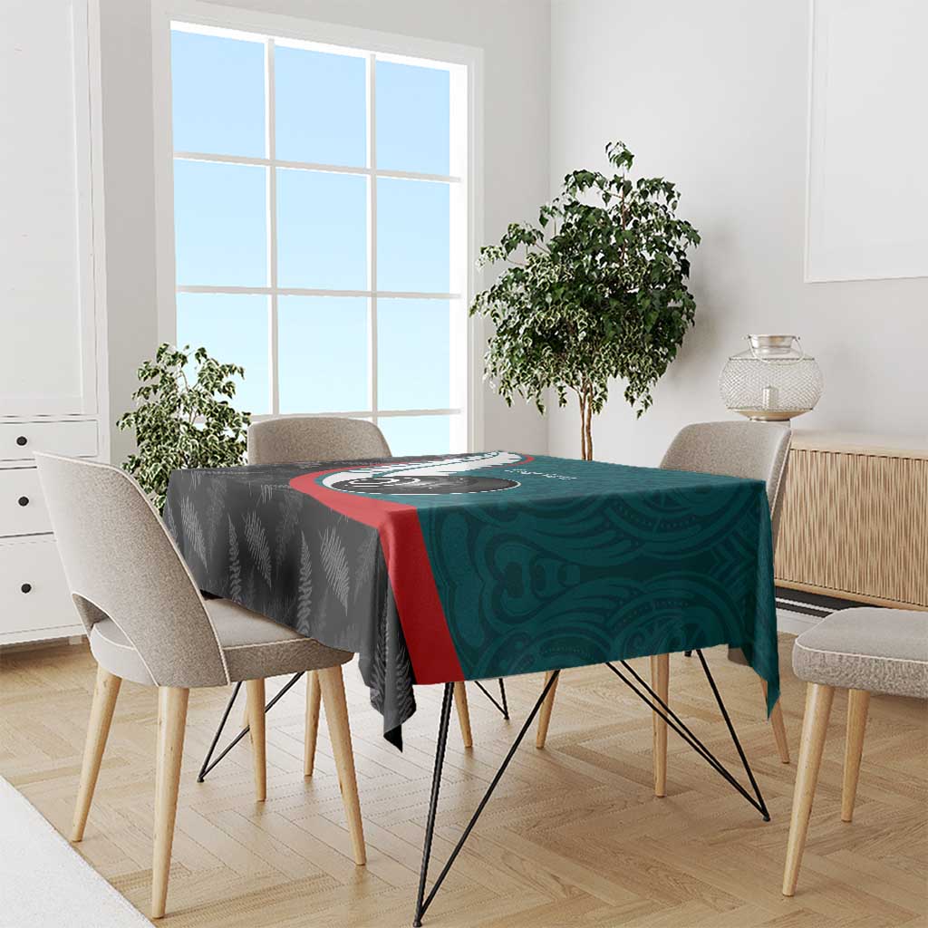 Personalised Aotearoa Lawn Bowls Tablecloth Maori and Silver Fern Sporty Style Teal Color - Polynesian Pride