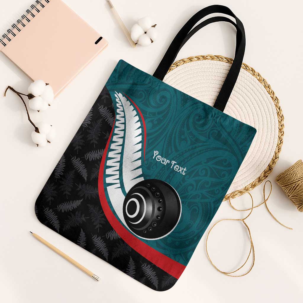 Personalised Aotearoa Lawn Bowls Tote Bag Maori and Silver Fern Sporty Style Teal Color LT03 Black Strap One Size Teal - Polynesian Pride