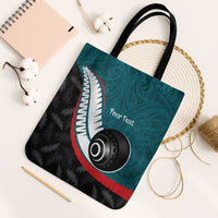 Personalised Aotearoa Lawn Bowls Tote Bag Maori and Silver Fern Sporty Style Teal Color LT03 Black Strap One Size Teal - Polynesian Pride