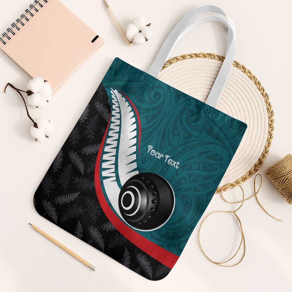 Personalised Aotearoa Lawn Bowls Tote Bag Maori and Silver Fern Sporty Style Teal Color LT03 White Strap One Size Teal - Polynesian Pride