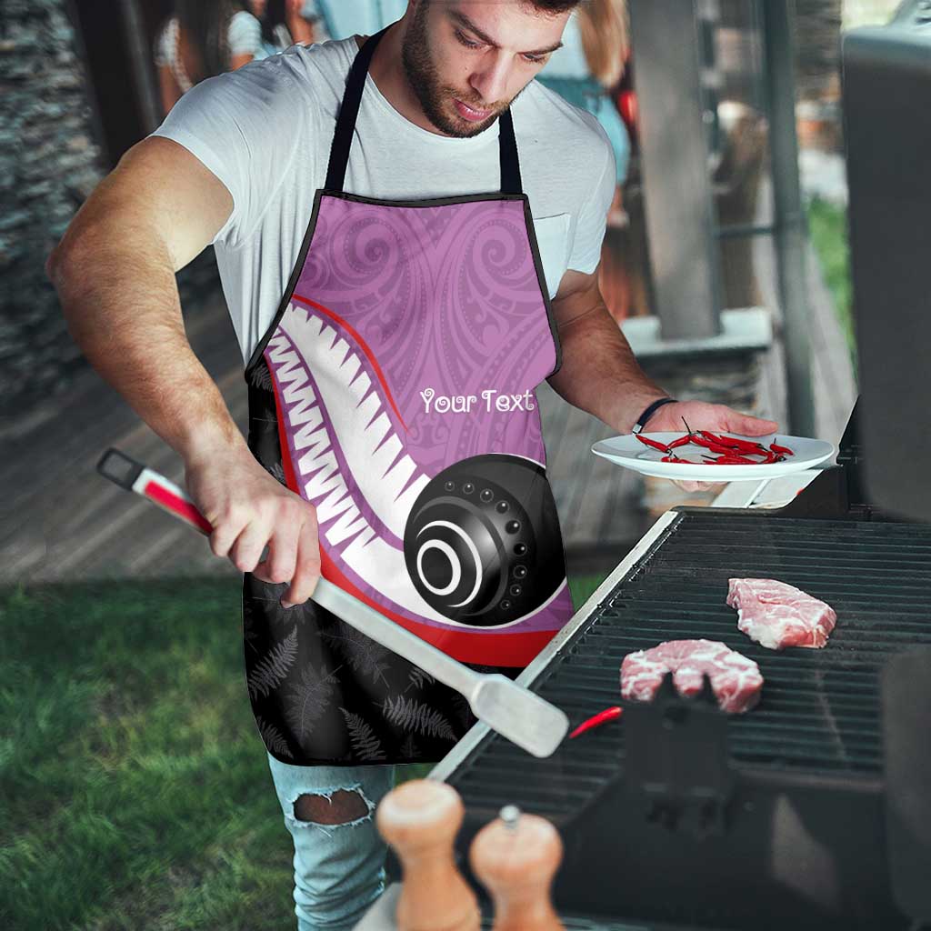 Personalised Aotearoa Lawn Bowls Apron Maori and Silver Fern Sporty Style Pink Color - Polynesian Pride