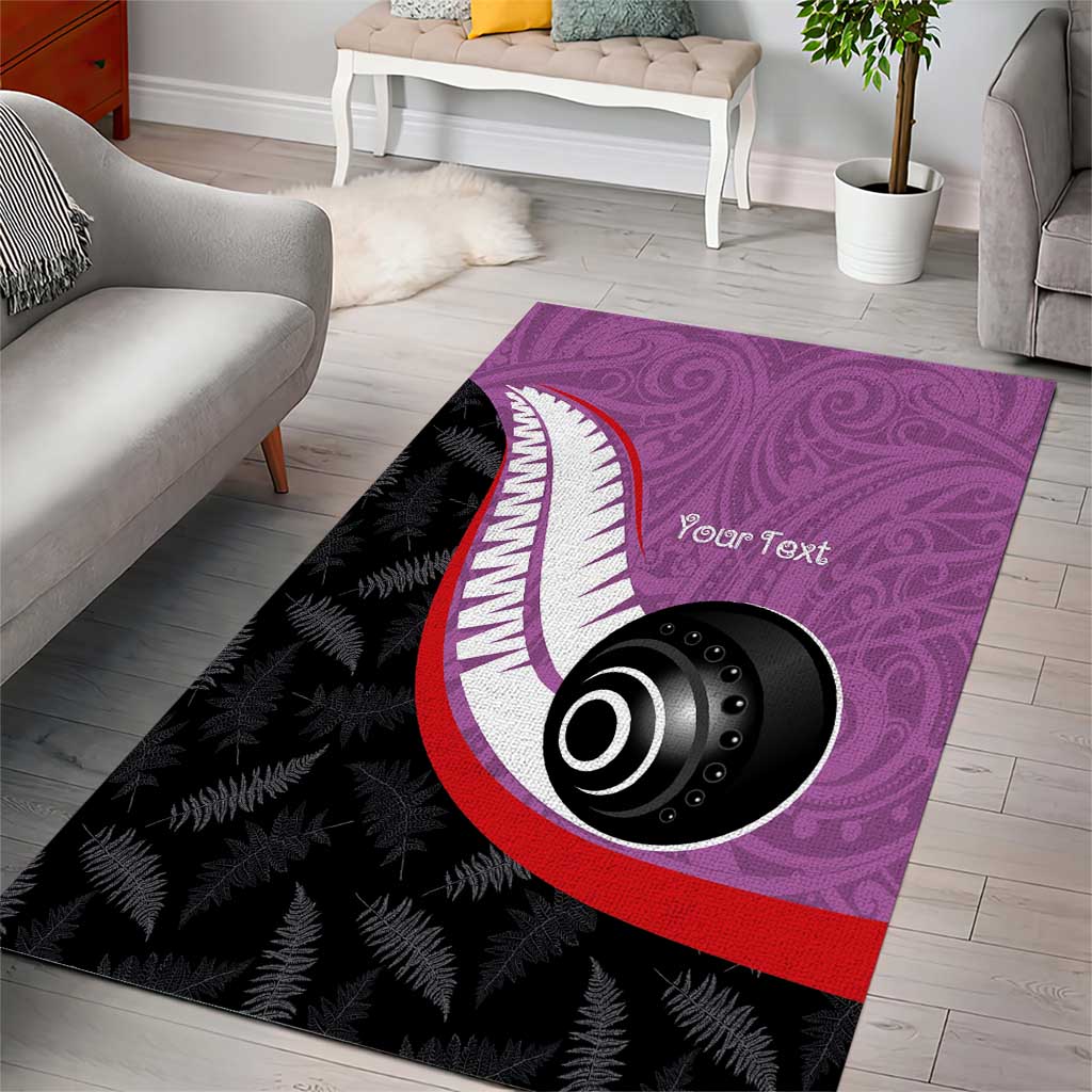 Personalised Aotearoa Lawn Bowls Area Rug Maori and Silver Fern Sporty Style Pink Color LT03 - Polynesian Pride