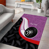 Personalised Aotearoa Lawn Bowls Area Rug Maori and Silver Fern Sporty Style Pink Color LT03 - Polynesian Pride