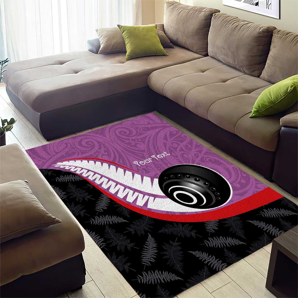 Personalised Aotearoa Lawn Bowls Area Rug Maori and Silver Fern Sporty Style Pink Color LT03 - Polynesian Pride