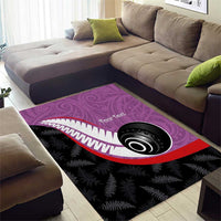 Personalised Aotearoa Lawn Bowls Area Rug Maori and Silver Fern Sporty Style Pink Color LT03 - Polynesian Pride