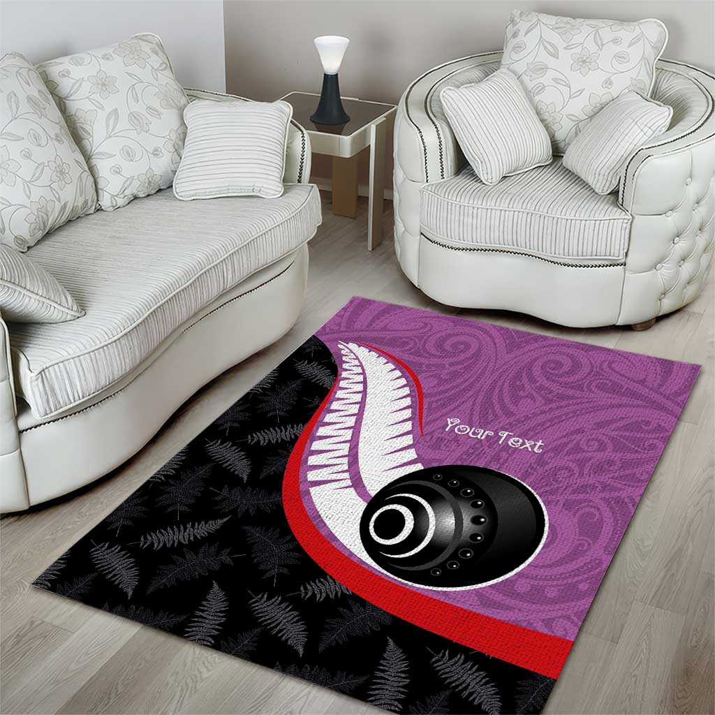 Personalised Aotearoa Lawn Bowls Area Rug Maori and Silver Fern Sporty Style Pink Color LT03 - Polynesian Pride