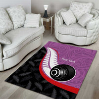 Personalised Aotearoa Lawn Bowls Area Rug Maori and Silver Fern Sporty Style Pink Color LT03 - Polynesian Pride