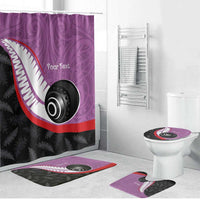Personalised Aotearoa Lawn Bowls Bathroom Set Maori and Silver Fern Sporty Style Pink Color - Polynesian Pride