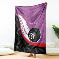Personalised Aotearoa Lawn Bowls Blanket Maori and Silver Fern Sporty Style Pink Color - Polynesian Pride
