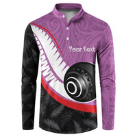 Personalised Aotearoa Lawn Bowls Button Sweatshirt Maori and Silver Fern Sporty Style Pink Color LT03 Pink - Polynesian Pride