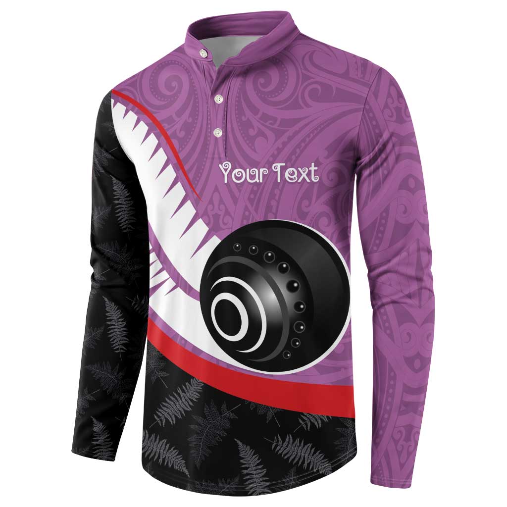 Personalised Aotearoa Lawn Bowls Button Sweatshirt Maori and Silver Fern Sporty Style Pink Color LT03 - Polynesian Pride