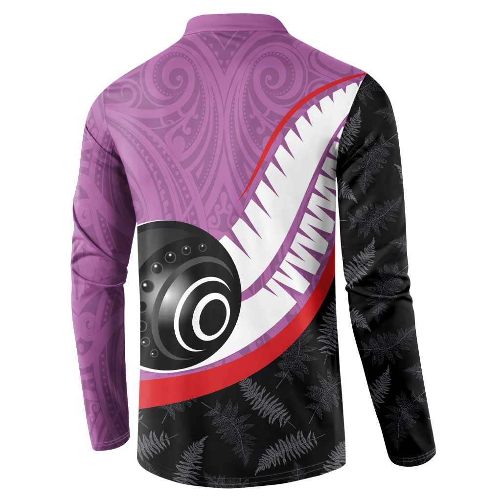 Personalised Aotearoa Lawn Bowls Button Sweatshirt Maori and Silver Fern Sporty Style Pink Color LT03 - Polynesian Pride