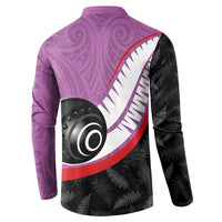 Personalised Aotearoa Lawn Bowls Button Sweatshirt Maori and Silver Fern Sporty Style Pink Color LT03 - Polynesian Pride